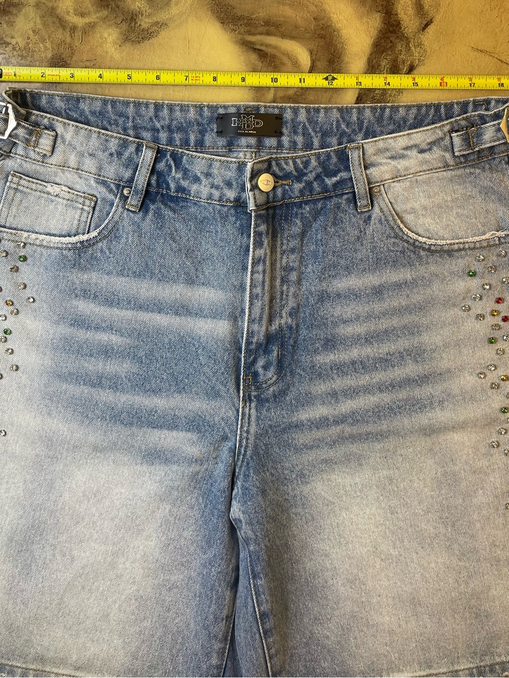 HMDD Light Blue Denim Shorts with Metal Button - Picture 2 of 8